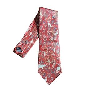 Fox & Chave Silk Cluny Tapestry Red Tie Artsy England Classical Quiet Luxury